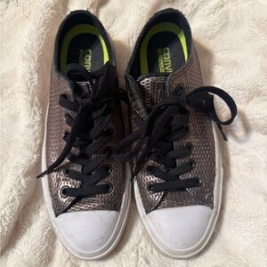 Converse Bronze Metallic Low-Top Sneakers with Black Laces